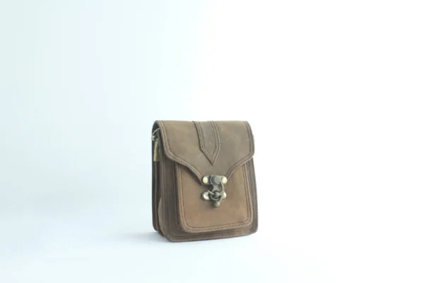 Black Handmade Leather Camera Satchel with Antique Lock 1
