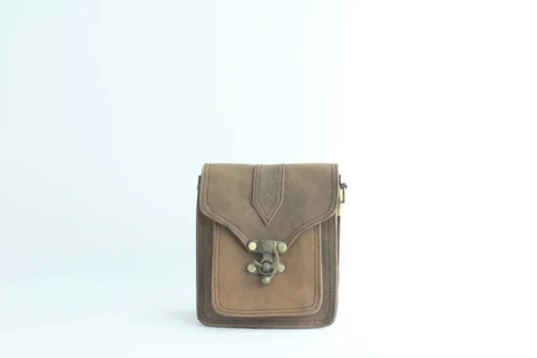 Black Handmade Leather Camera Satchel with Antique Lock 5