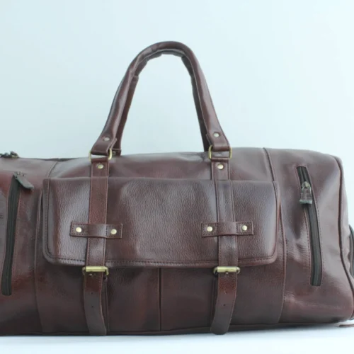 Classic Leather Travel Duffel Bag with Buckle Flap for Men 1