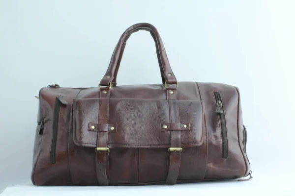 Classic Leather Travel Duffel Bag with Buckle Flap for Men 1