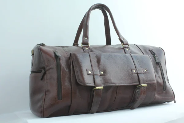 Classic Leather Travel Duffel Bag with Buckle Flap for Men 5