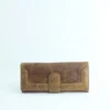 Distressed Tan Leather Long Wallet with Contrast-Stitched Panel 1