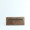 Distressed Tan Leather Long Wallet with Contrast-Stitched Panel 2