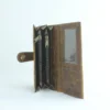 Distressed Tan Leather Long Wallet with Contrast-Stitched Panel 4