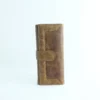 Distressed Tan Leather Long Wallet with Contrast-Stitched Panel 5