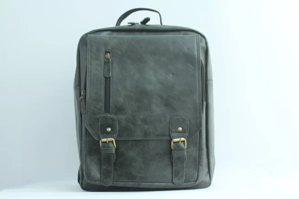 Genuine Leather Office Backpack – Front Buckle Design 1