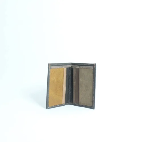 Handcrafted Grey Leather Card Wallet with Multicolour Patchwork Interior 1