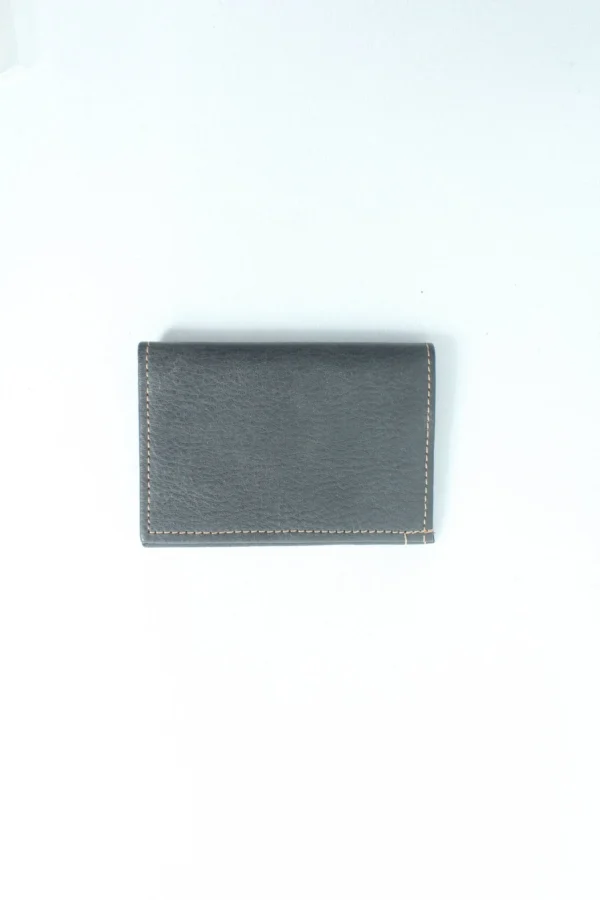 Handcrafted Grey Leather Card Wallet with Multicolour Patchwork Interior 4