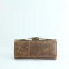 Handcrafted Tan-Brown Leather Trifold Clutch Wallet with Buckle Strap 1