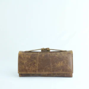 Handcrafted Tan-Brown Leather Trifold Clutch Wallet with Buckle Strap 1
