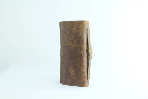Handcrafted Tan-Brown Leather Trifold Clutch Wallet with Buckle Strap 4