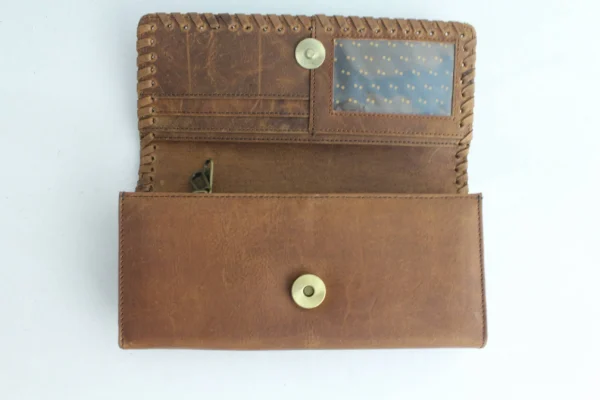 Handcrafted Whipstitch Leather Trifold Wallet Clutch 3