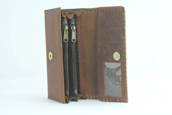 Handcrafted Whipstitch Leather Trifold Wallet Clutch 4