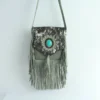 Handmade Cowhide Leather Fringe Sling Bag with Turquoise Stone 1