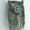Handmade Cowhide Leather Fringe Sling Bag with Turquoise Stone 2