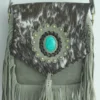 Handmade Cowhide Leather Fringe Sling Bag with Turquoise Stone 3