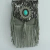 Handmade Cowhide Leather Fringe Sling Bag with Turquoise Stone 4