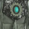 Handmade Cowhide Leather Fringe Sling Bag with Turquoise Stone 5