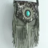 Handmade Cowhide Leather Fringe Sling Bag with Turquoise Stone 6