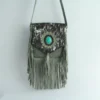 Handmade Cowhide Leather Fringe Sling Bag with Turquoise Stone 8
