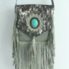 Handmade Cowhide Leather Fringe Sling Bag with Turquoise Stone 9