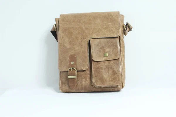 Leather Crossbody Sling Bag for Men – Vintage Buckle Flap 1
