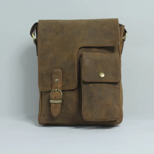 Leather Crossbody Sling Bag for Men – Vintage Buckle Flap Distressed Tan 1 Leather Crossbody Sling Bag for Men – Vintage Buckle Flap Distressed Tan 1