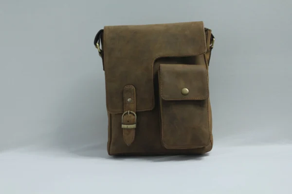 Leather Crossbody Sling Bag for Men – Vintage Buckle Flap Distressed Tan 2