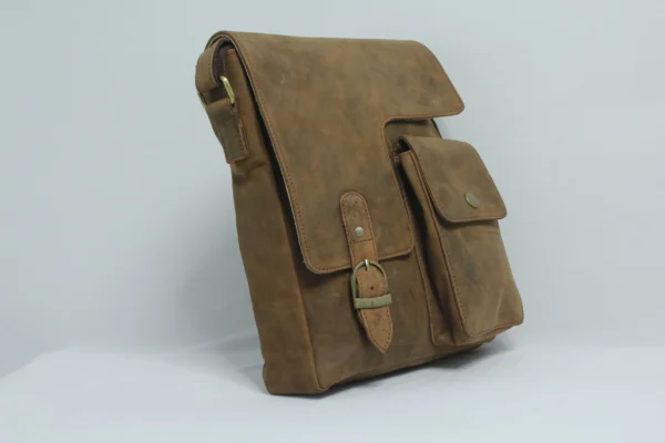 Leather Crossbody Sling Bag for Men – Vintage Buckle Flap Distressed Tan 3