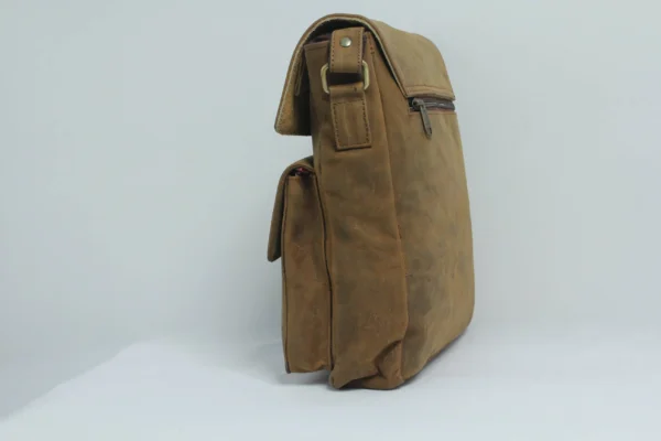 Leather Crossbody Sling Bag for Men – Vintage Buckle Flap Distressed Tan 4