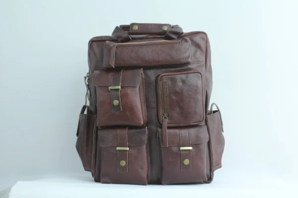 Rugged Leather Cargo Backpack for Men 2
