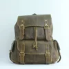Rustic Olive Leather Drawstring Backpack 1