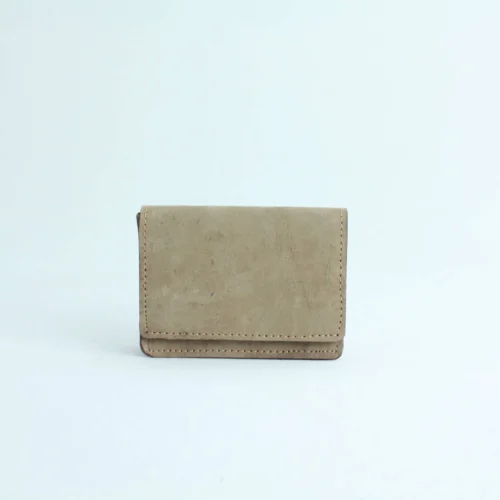 Sand-Beige Genuine Leather Mini Bifold Card Holder 1