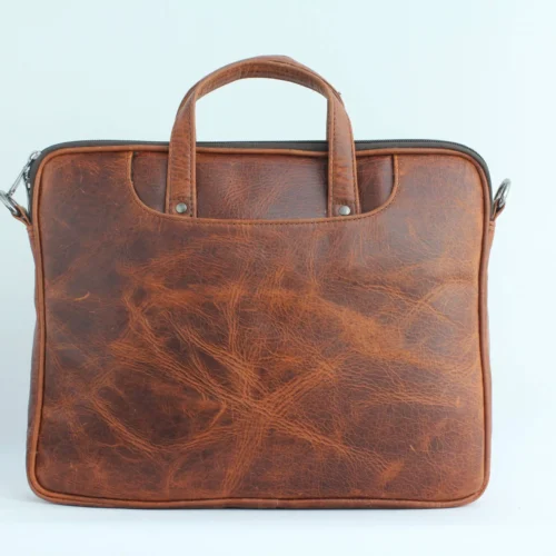 Slim Leather Laptop Portfolio Bag - Cognac Tan 1