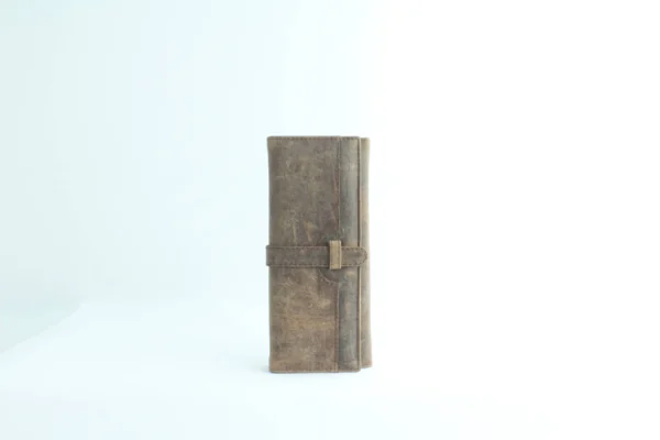 Vintage Brown Leather Trifold Clutch Wallet with Tab Closure 1
