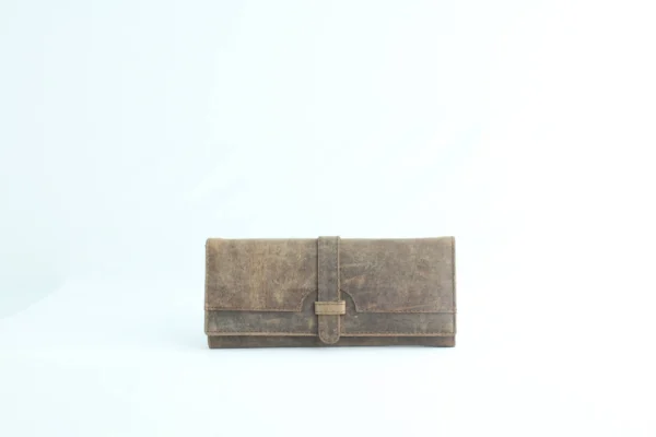 Vintage Brown Leather Trifold Clutch Wallet with Tab Closure 4