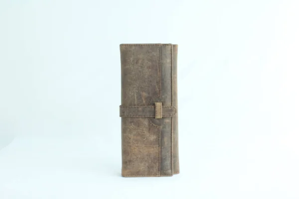 Vintage Brown Leather Trifold Clutch Wallet with Tab Closure 6