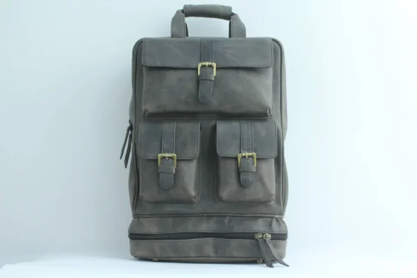 Vintage Charcoal Leather Laptop Backpack - Expandable 1