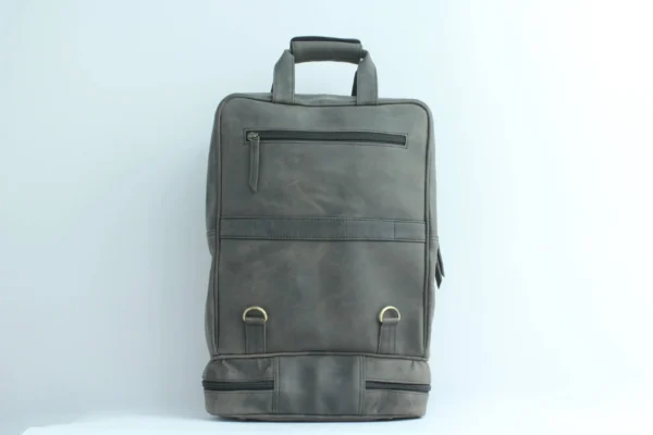 Vintage Charcoal Leather Laptop Backpack - Expandable 2