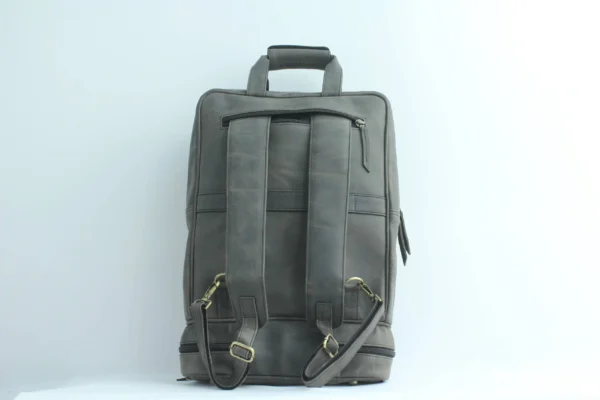 Vintage Charcoal Leather Laptop Backpack - Expandable 3