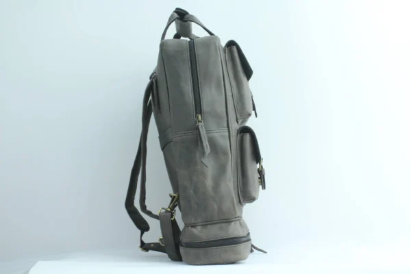 Vintage Charcoal Leather Laptop Backpack - Expandable 4