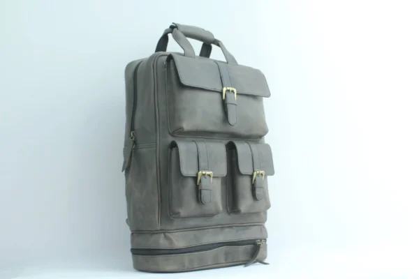 Vintage Charcoal Leather Laptop Backpack - Expandable 5