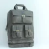 Vintage Charcoal Leather Laptop Backpack - Expandable 6