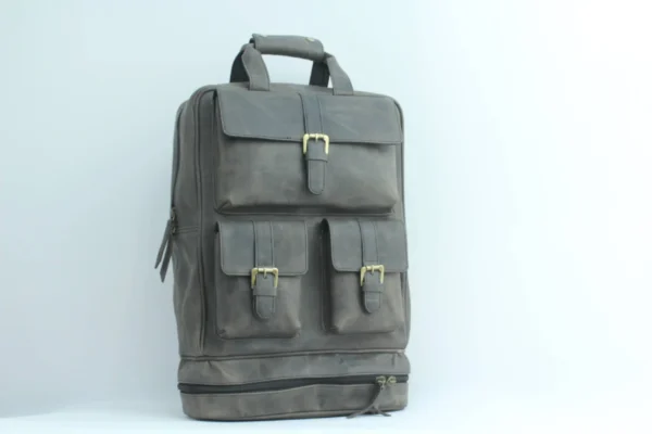 Vintage Charcoal Leather Laptop Backpack - Expandable 6