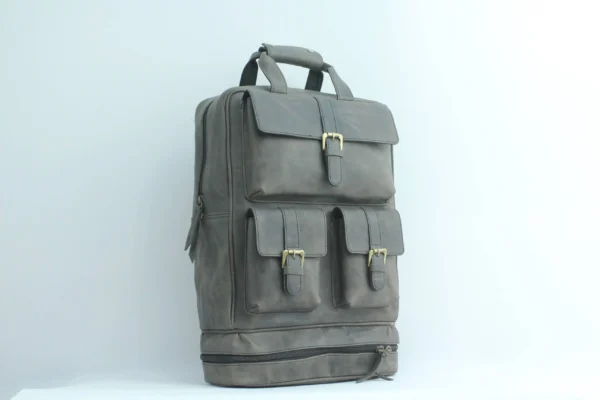 Vintage Charcoal Leather Laptop Backpack - Expandable 7
