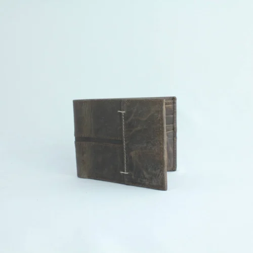 Vintage Grey Genuine Leather Bifold with Fabric Trim Detail 1 Vintage Grey Genuine Leather Bifold with Fabric Trim Detail 1