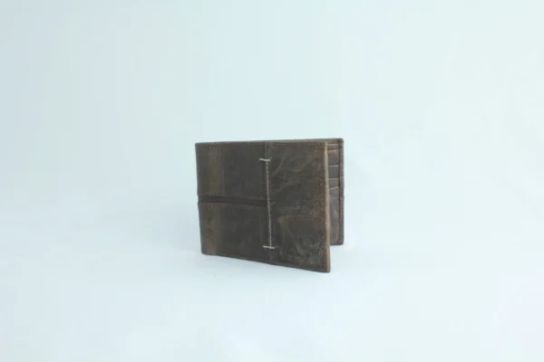 Vintage Grey Genuine Leather Bifold with Fabric Trim Detail 1