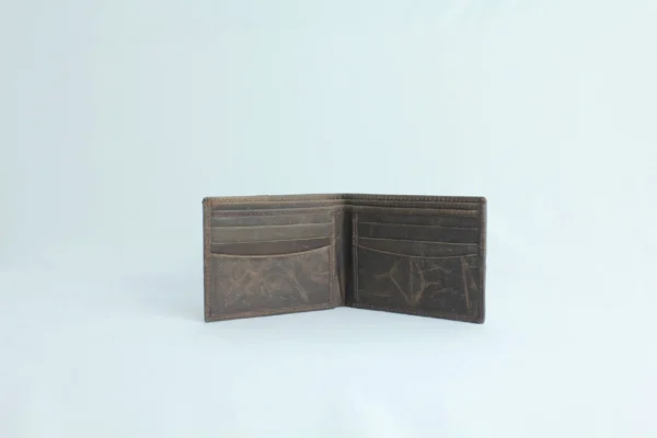 Vintage Grey Genuine Leather Bifold with Fabric Trim Detail 2