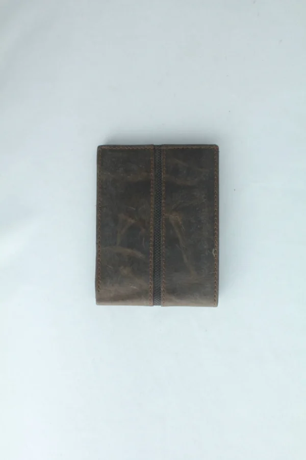 Vintage Grey Genuine Leather Bifold with Fabric Trim Detail 3