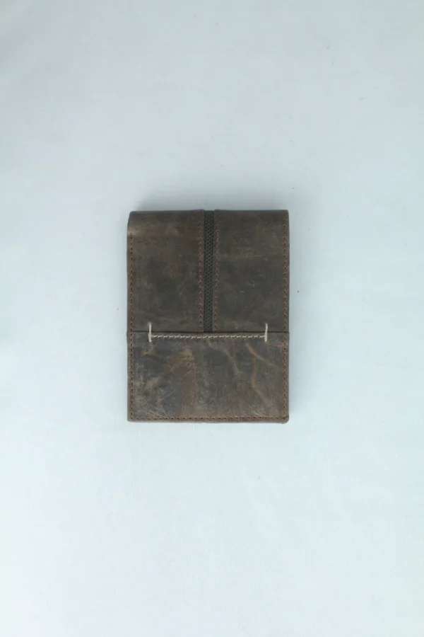 Vintage Grey Genuine Leather Bifold with Fabric Trim Detail 4